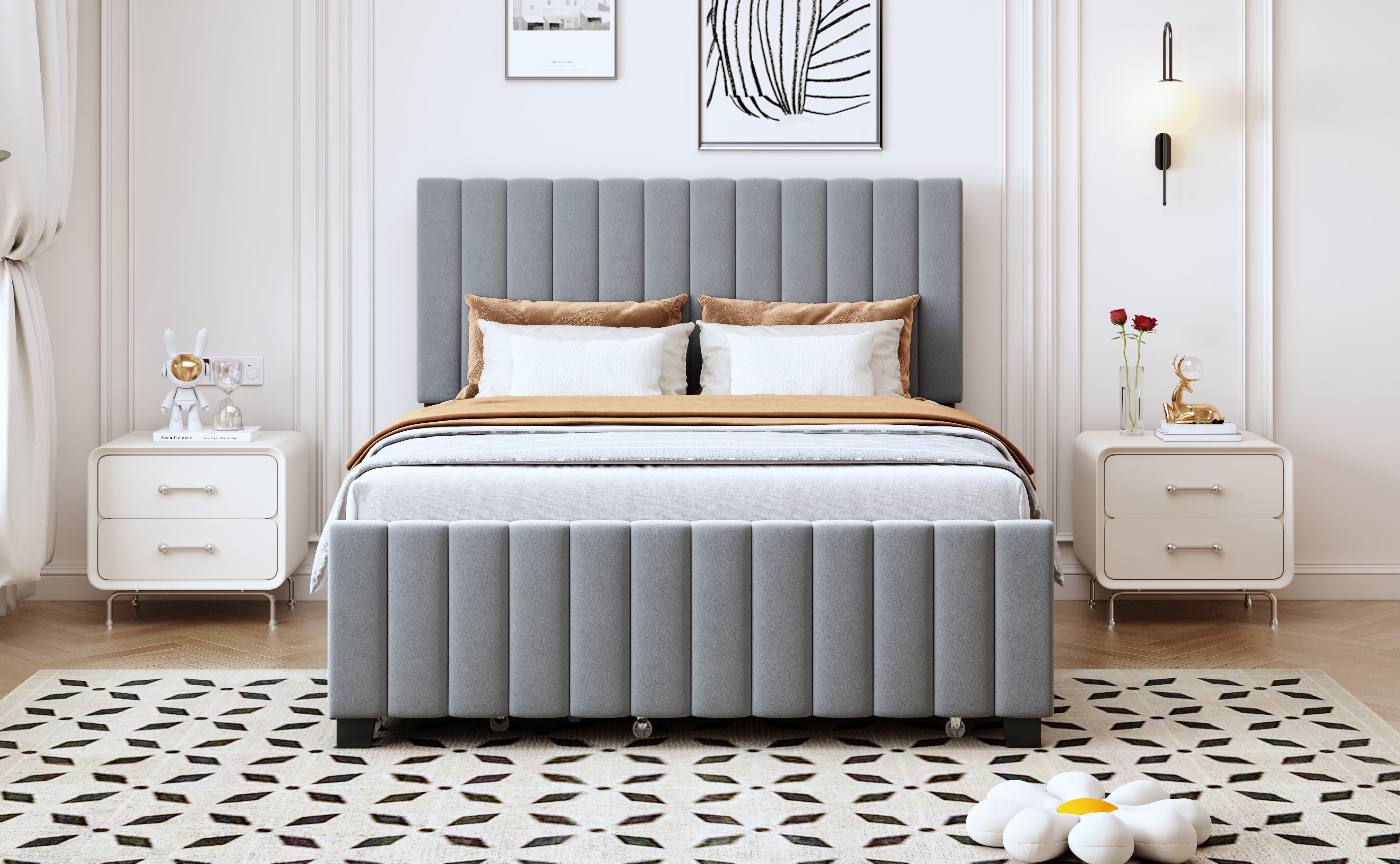 Logidon gestoffeerd bed 140x190 cm uitschuifbaar bed twee laden grijs fluweel