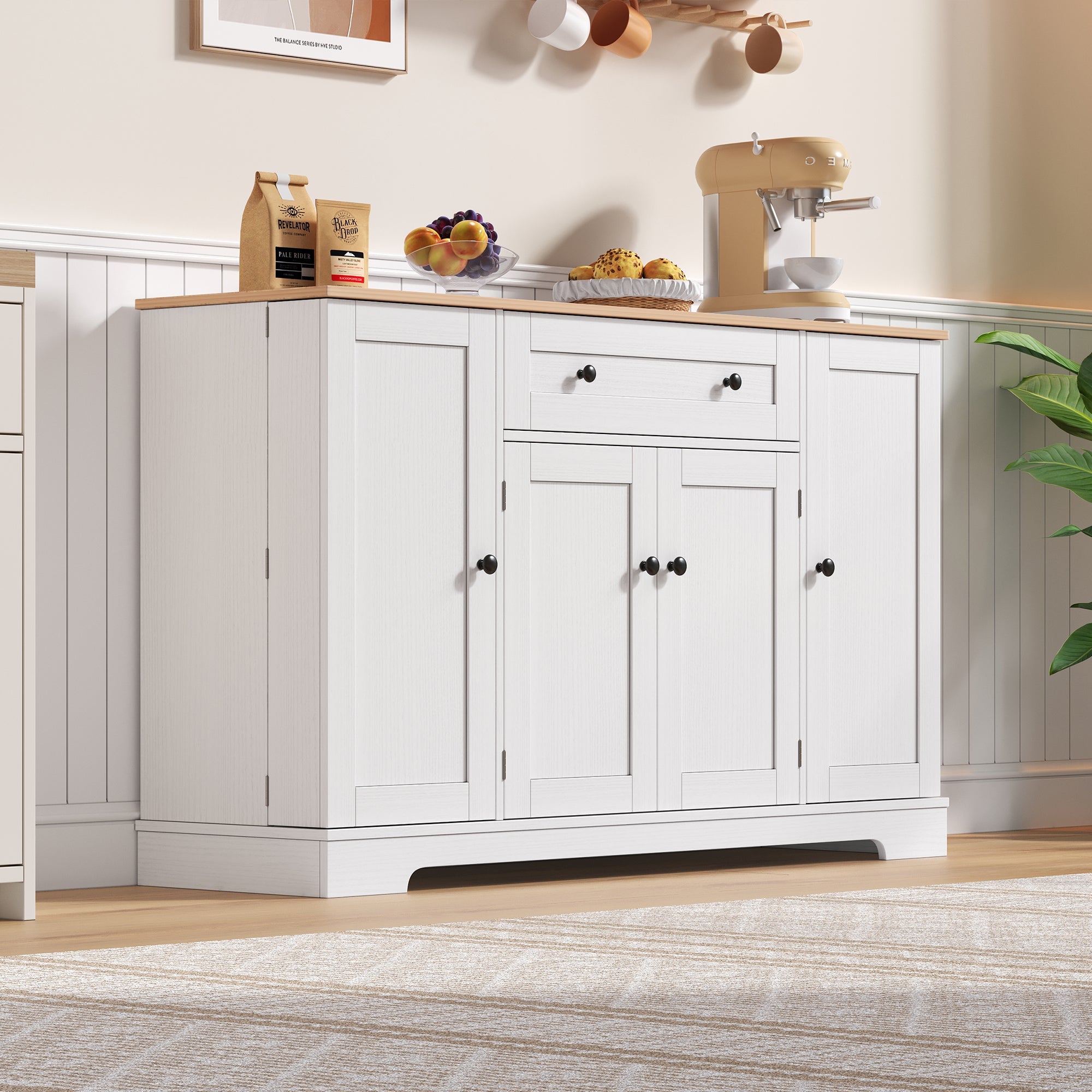 Logidon keukenbuffet 138 cm witte multifunctionele ladedeuren