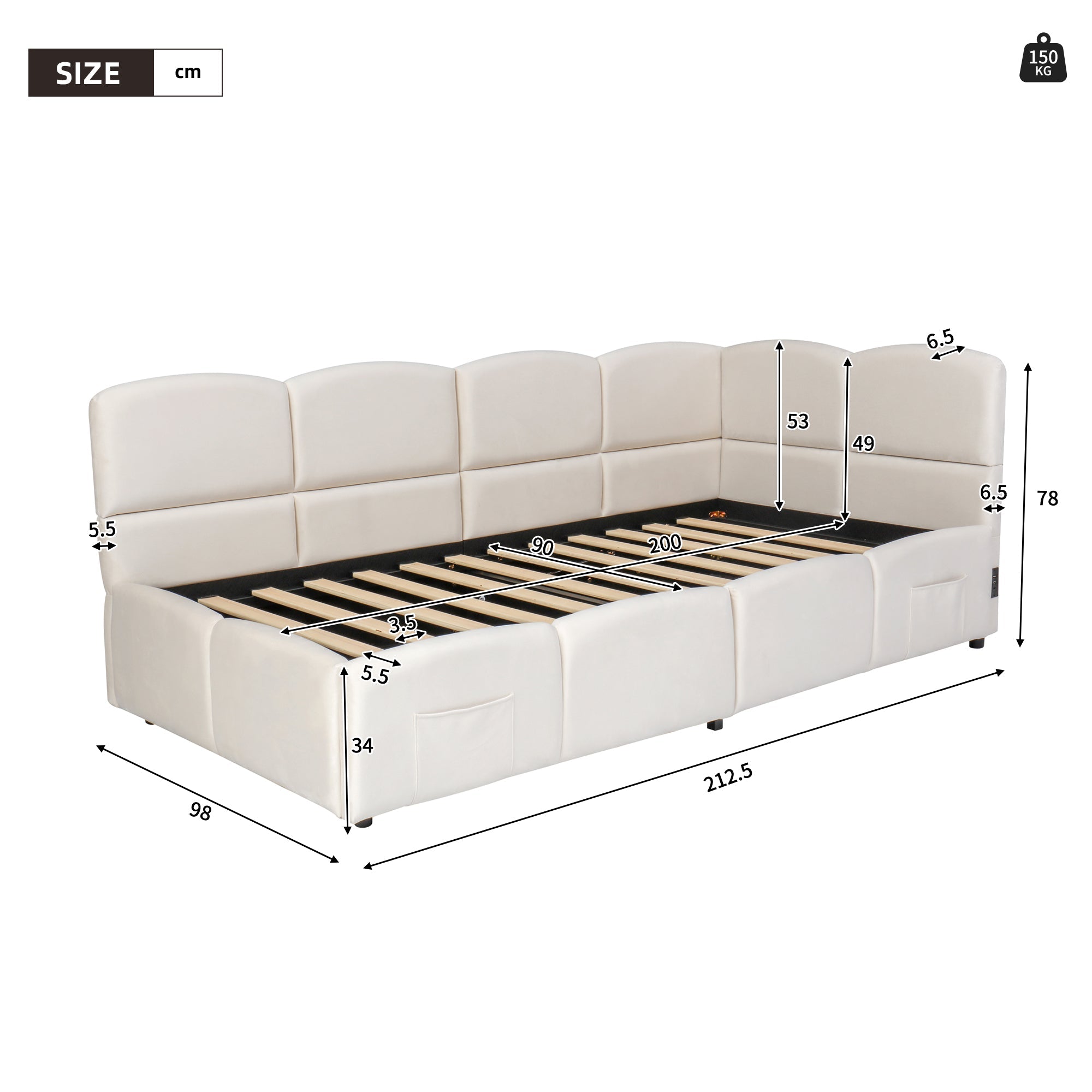 Logidon gestoffeerd bed 90x200 beige fluweel met opbergruimte