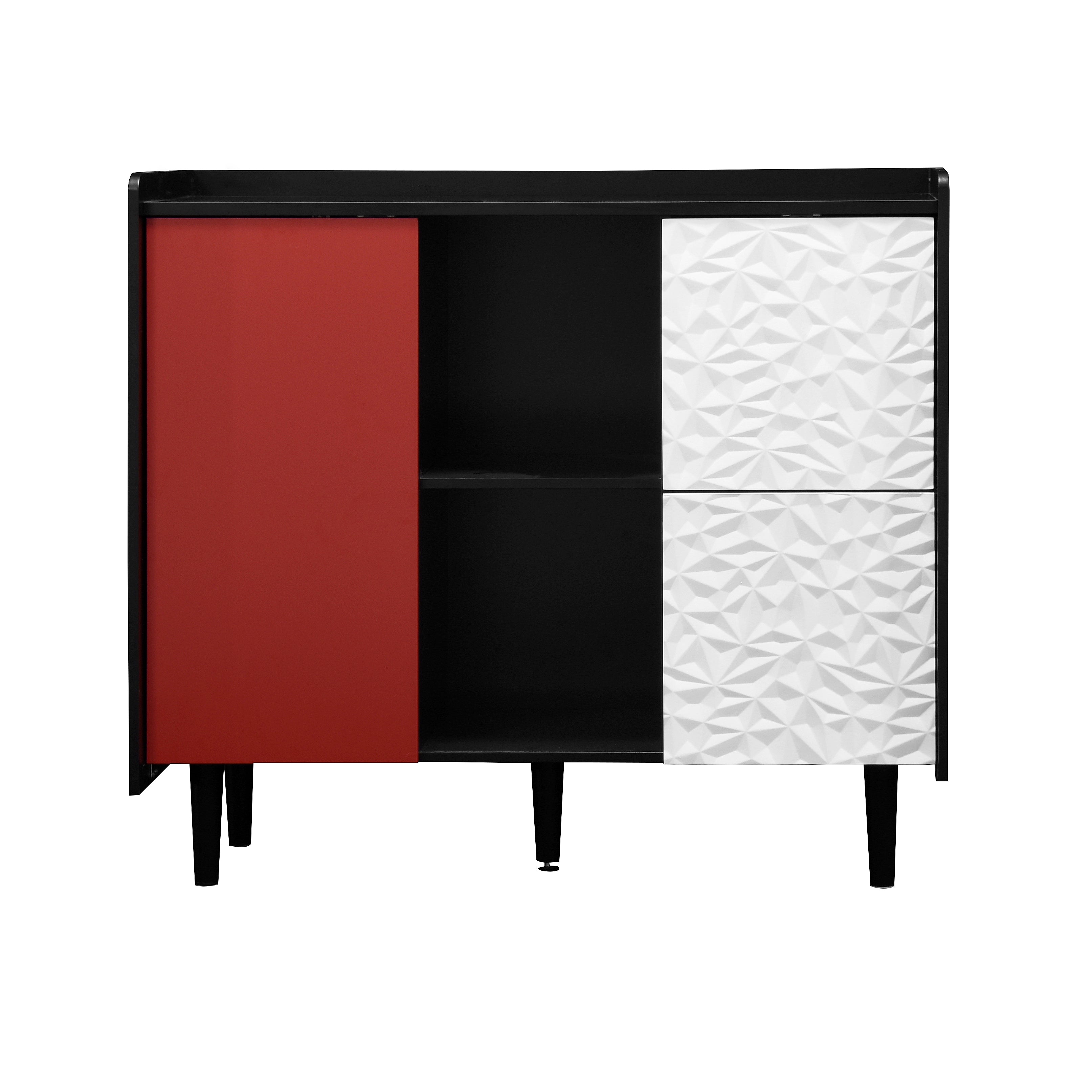 Logidon Dressoir Zwart Met Rode Deuren 2 Lades 90x40x80 cm