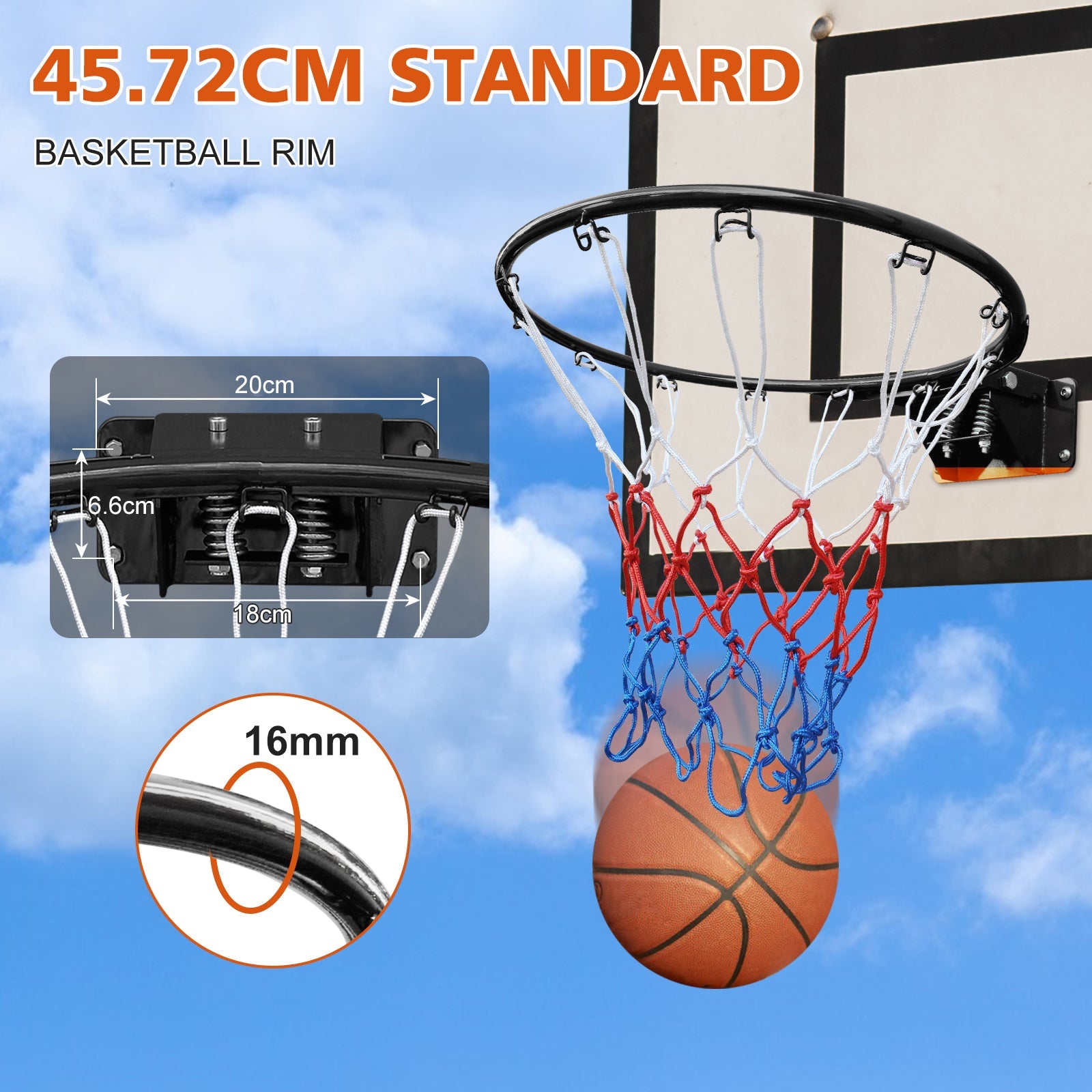 Logidon Basketbalring 18" Double Spring Mesh Zwart