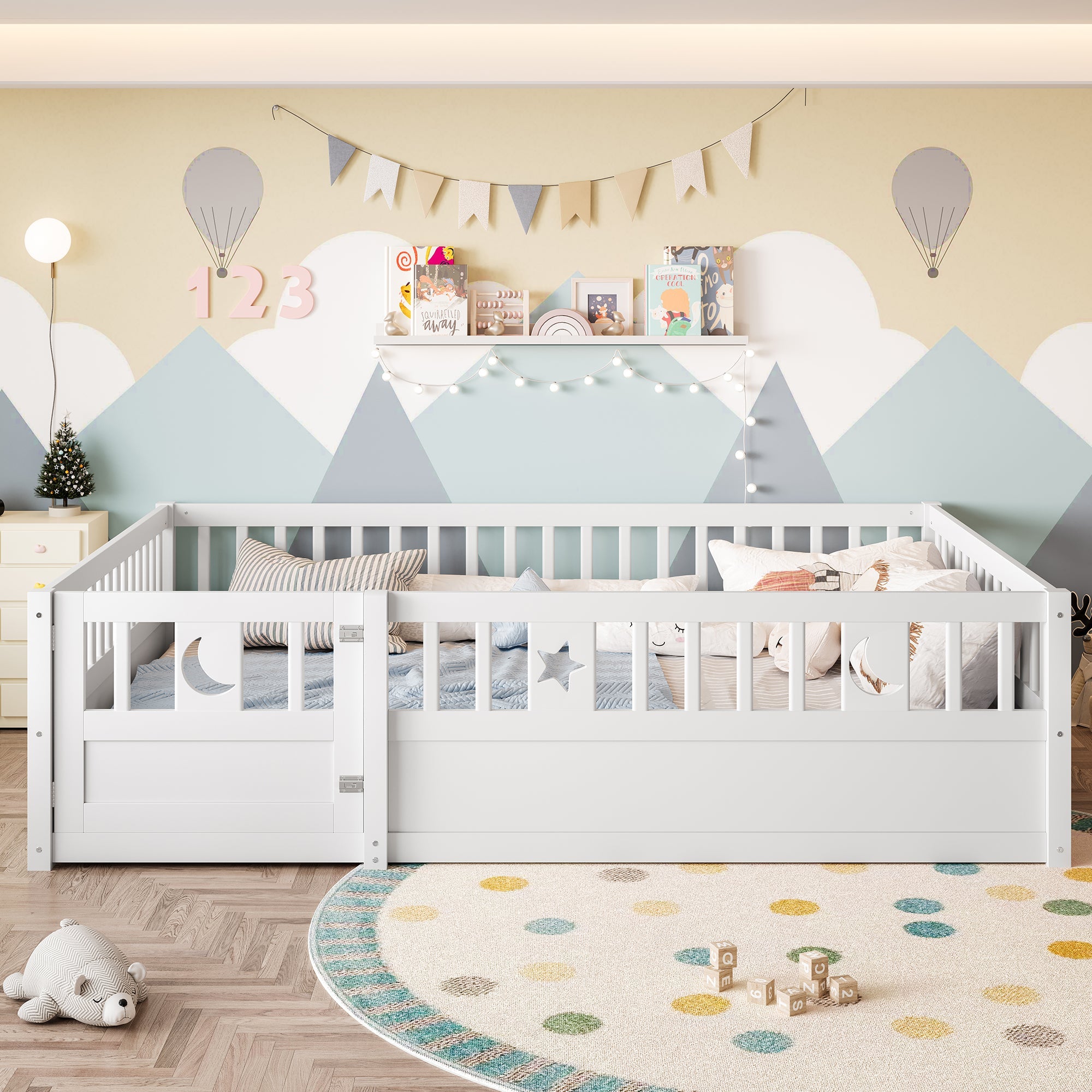Logidon paneelbed 140x190 wit met rastersterdecor zonder matras
