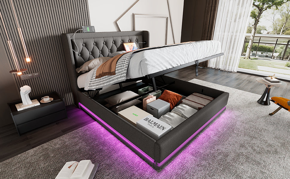Logidon gestoffeerd bed tweepersoonsbed 180x200 grijs USB TypeC oplaadfunctie