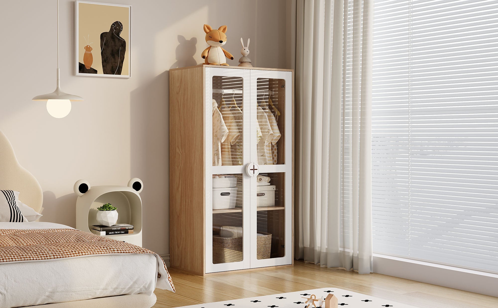 Logidon kinderkledingkast met glazen fronten, 80x50x150 cm, wit hout