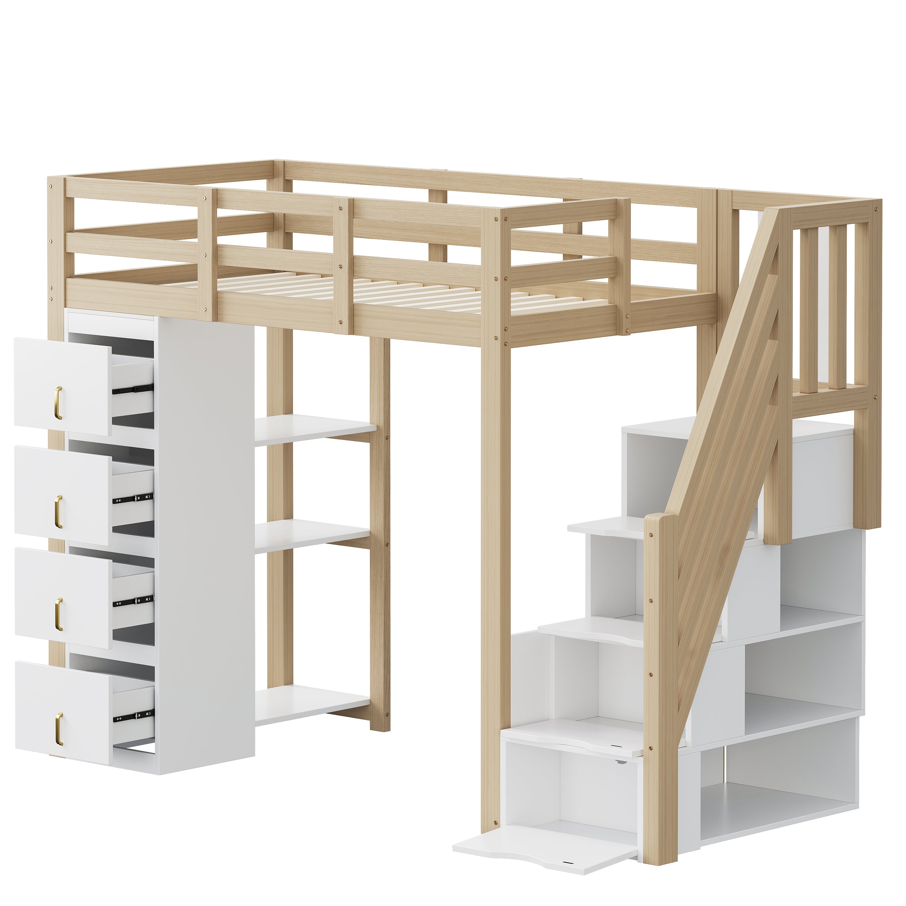 Logidon hoogslaper 90x200 cm naturel hout met opberglades