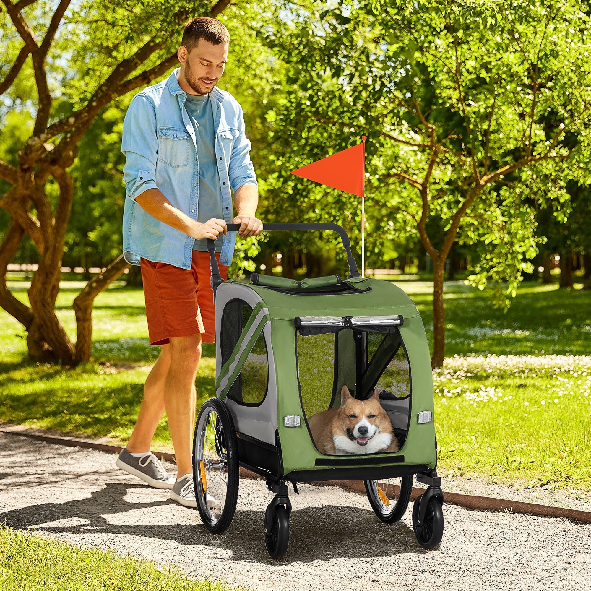Logidon PawHut 2 in 1 hondenkar buggy groen voor middelgrote honden