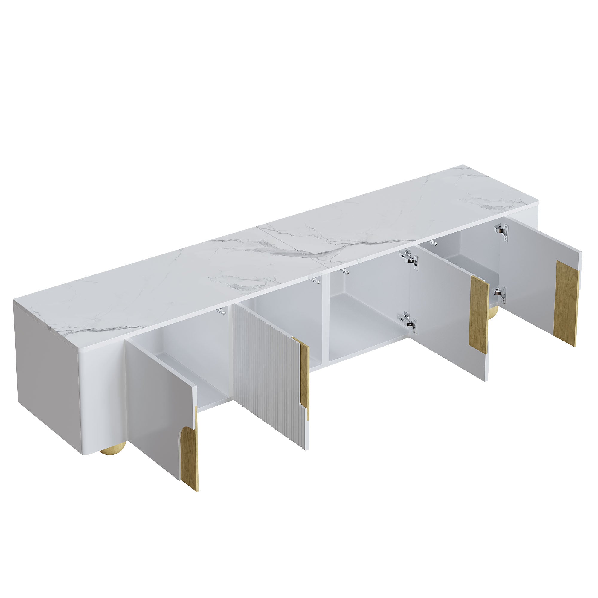 Logidon Wit TV-meubel 180 cm - 4 deuren, marmerlook, houten poten