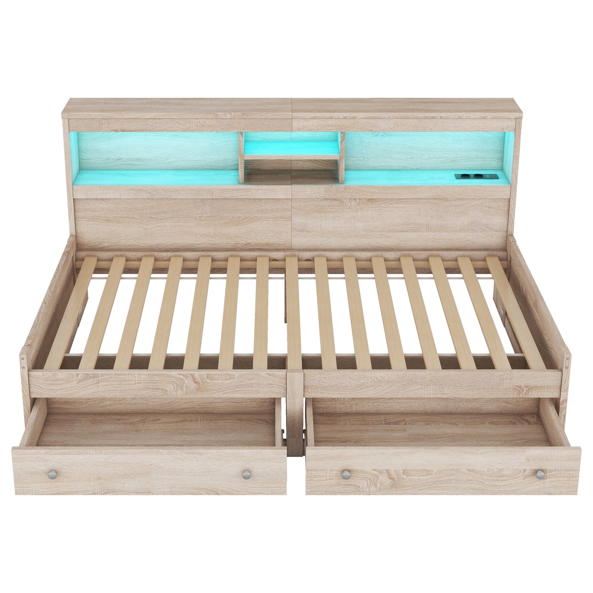 Logidon Daybed 90x200cm slaapbank met sfeerverlichting USB naturel