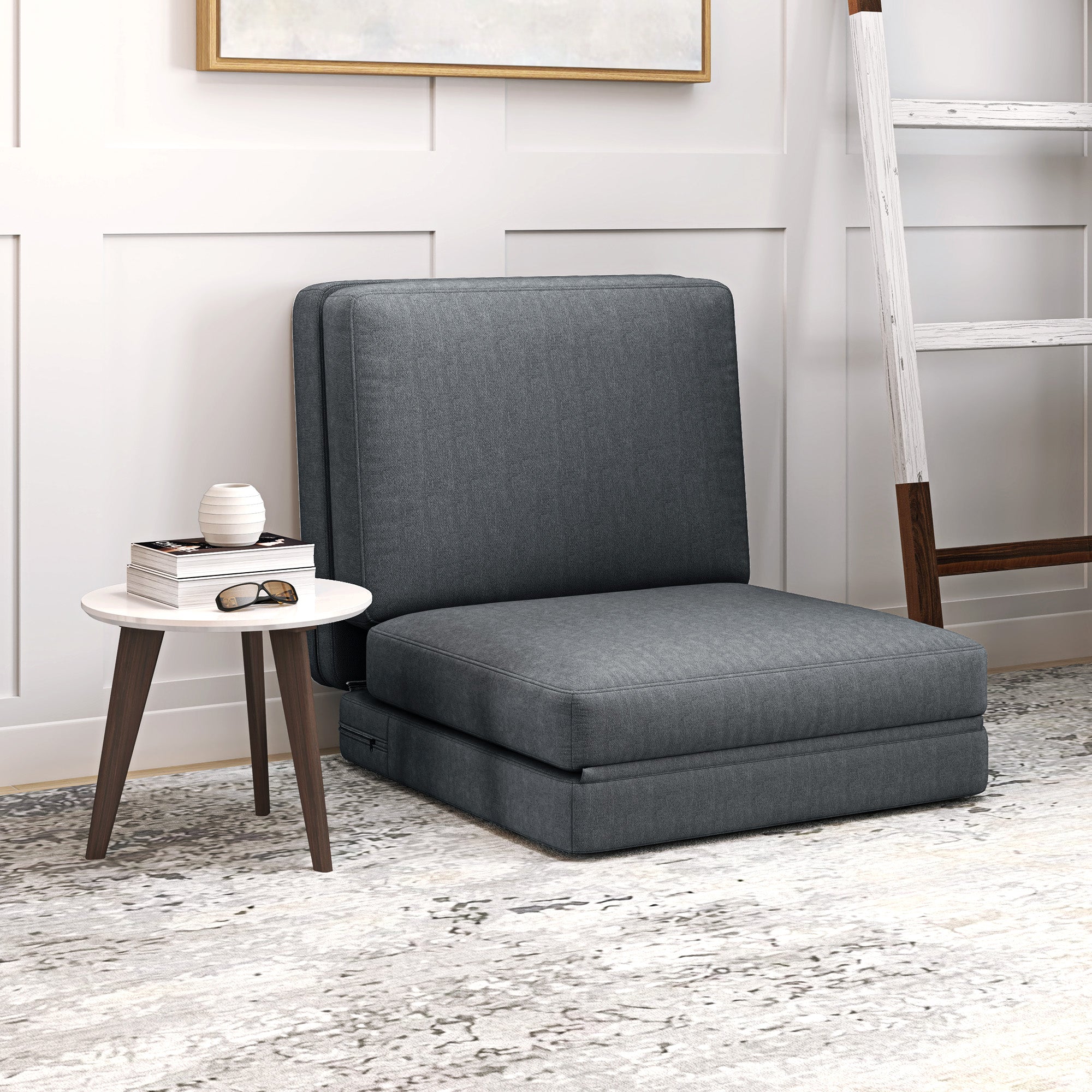 Logidon vloerbank 3-in-1 opklapbare slaapbank fluweellook donkergrijs