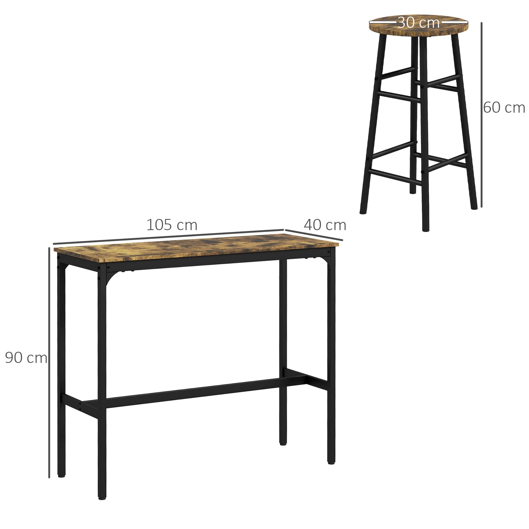 Logidon bartafelset 3-delig industrieel design bruin MDF 105 cm