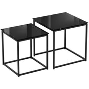 Logidon bijzettafel set van 2 zwart glazen blad stalen frame 50x50