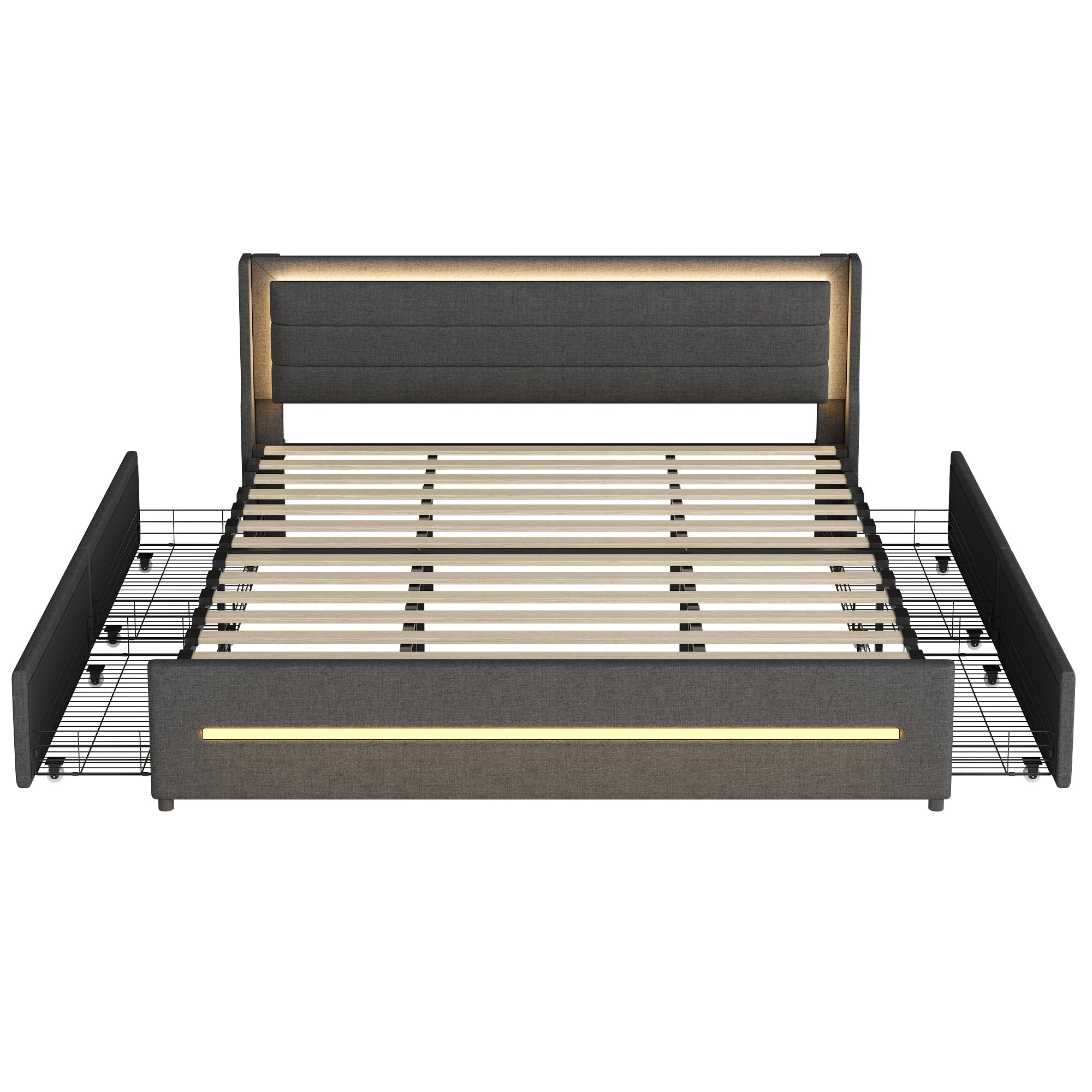 Logidon gestoffeerd bed 180x200 met LED verlichting en 4 opbergvakken grijs