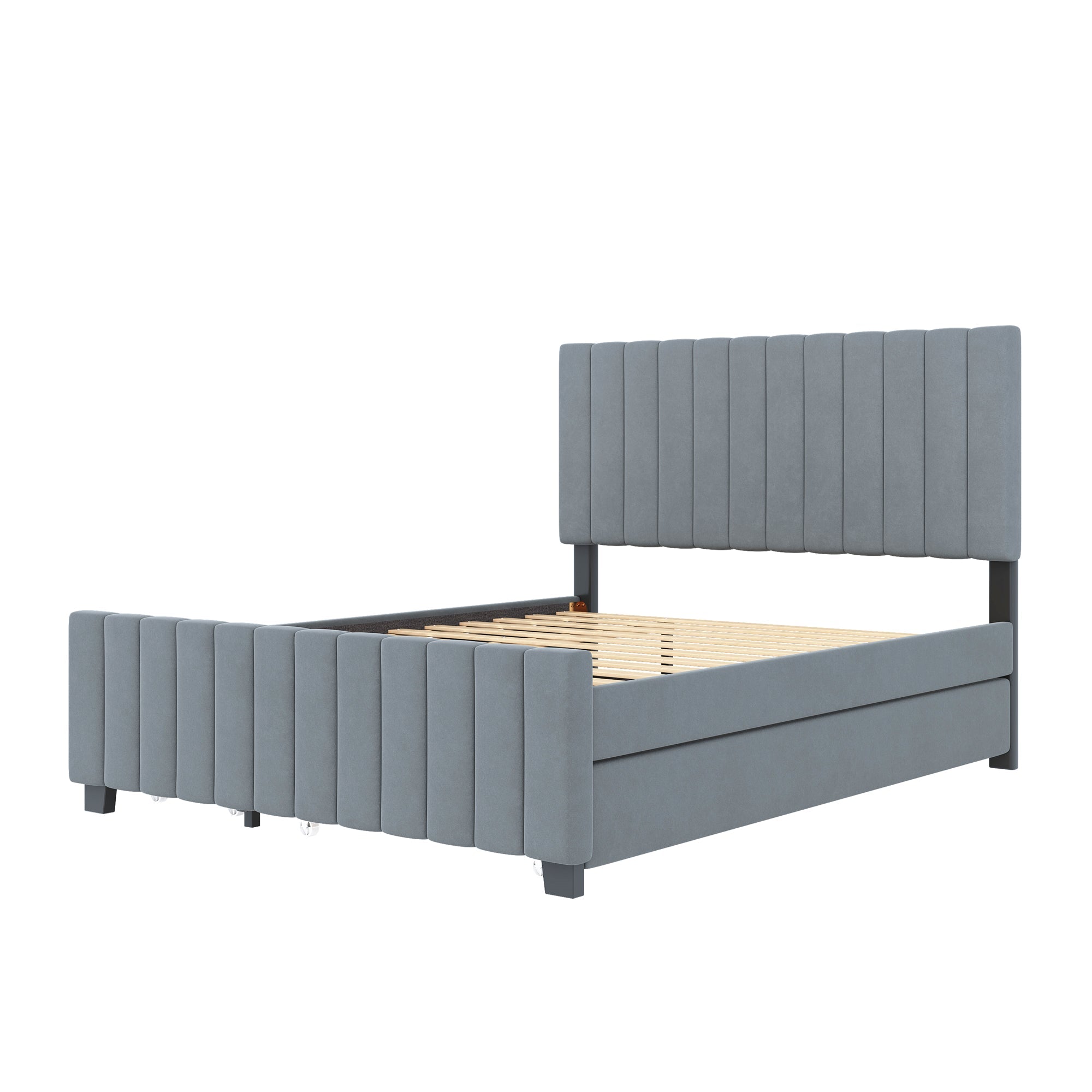 Logidon gestoffeerd bed 140x190 cm uitschuifbaar bed twee laden grijs fluweel