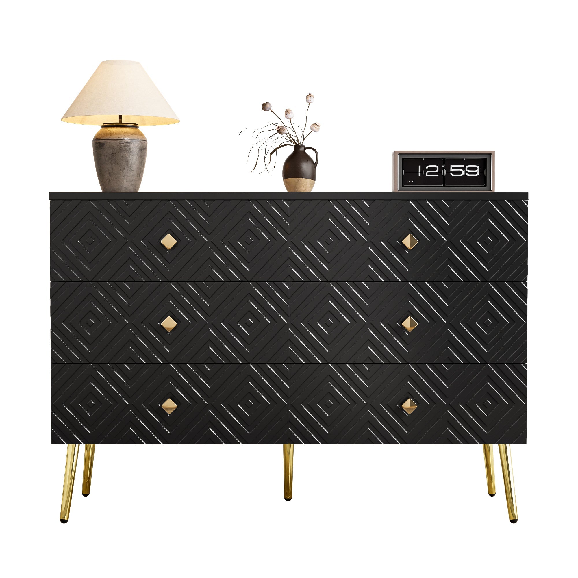Logidon Ladekast 6 lades zwart goud moderne stijl 120x40x80 cm