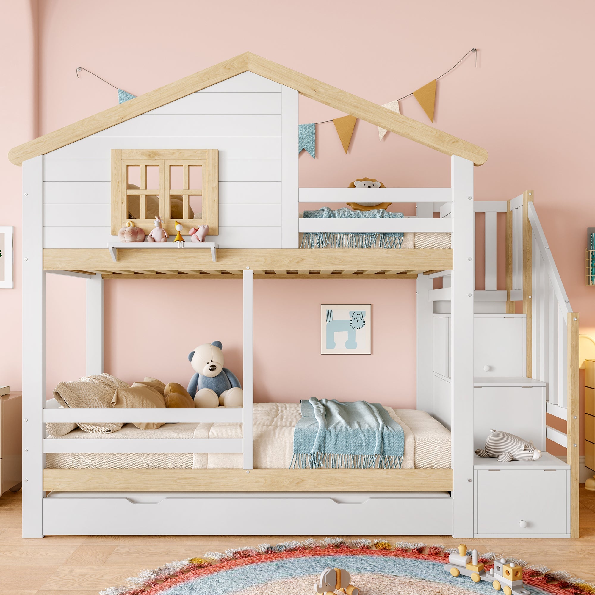 Logidon stapelbed 90x200 cm wit naturel uitschuifbed