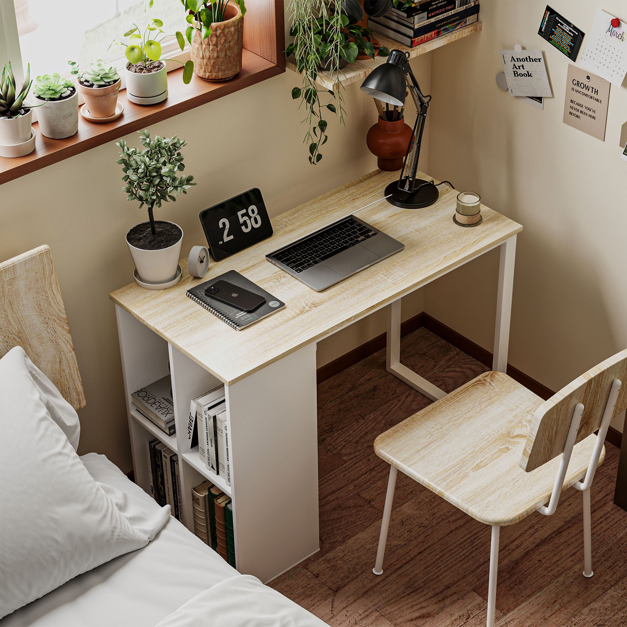 Logidon bureau eiken 100x54 cm compacte PC tafel met planken