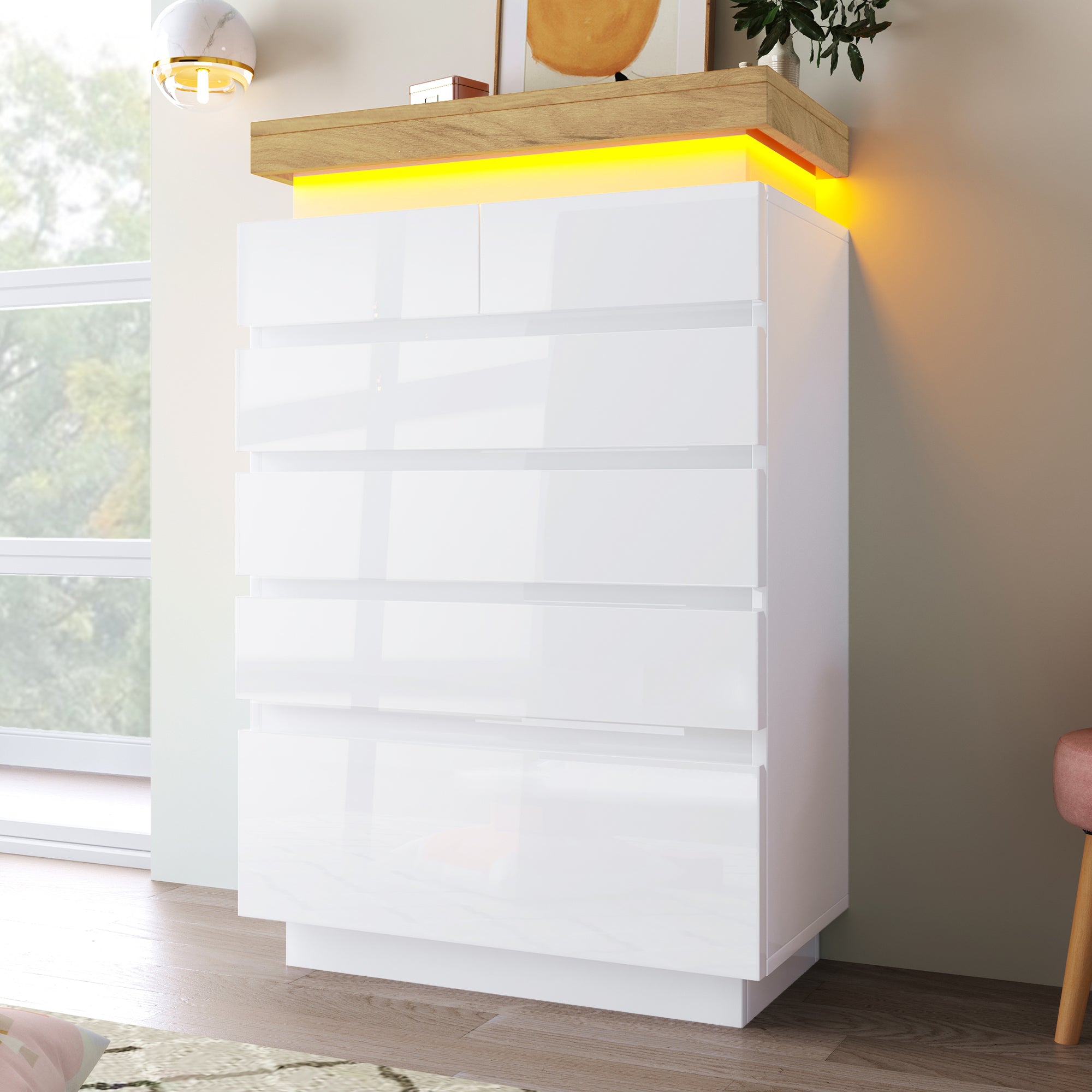 Logidon sideboard 6 drawers white 115x73x39 cm LED app control