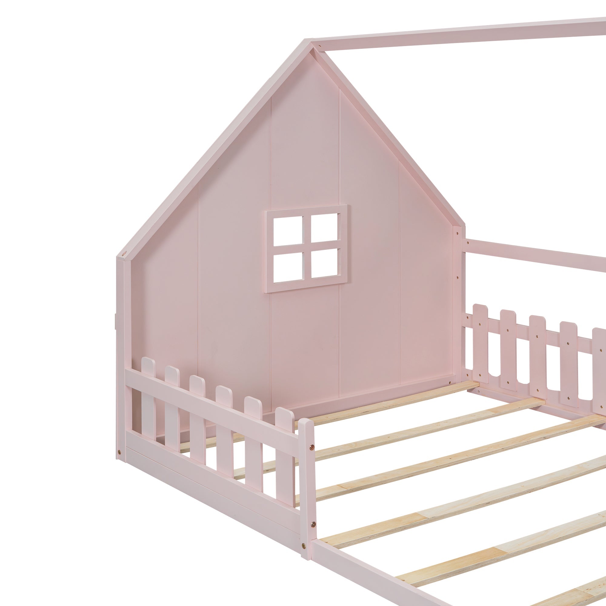 Logidon vlakbed 140x200 cm roze kinderbed met railing
