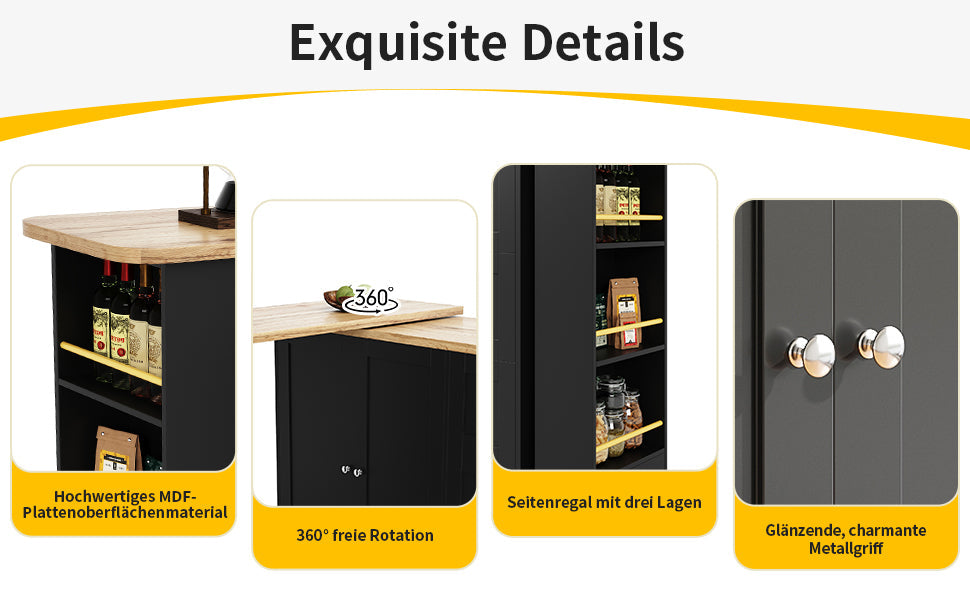 Logidon 360 graden draaibare eettafel zwart 138-209x39x104 met wielen
