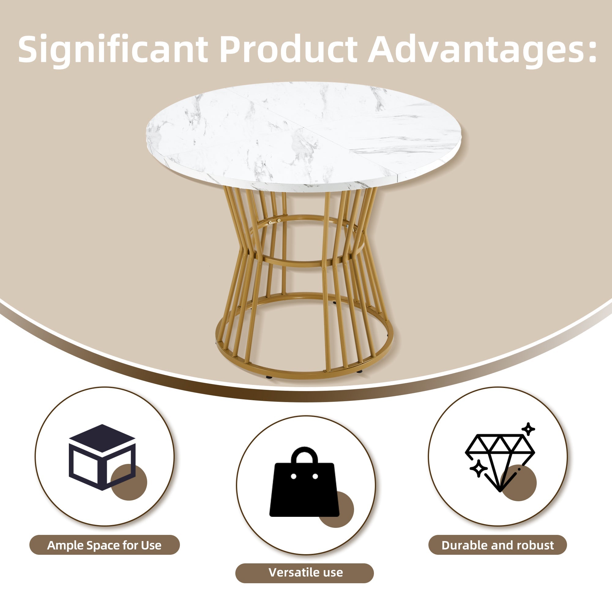Logidon Eettafelset 100 cm Witte MDF Tafel Gouden Poten Groene Stoelen