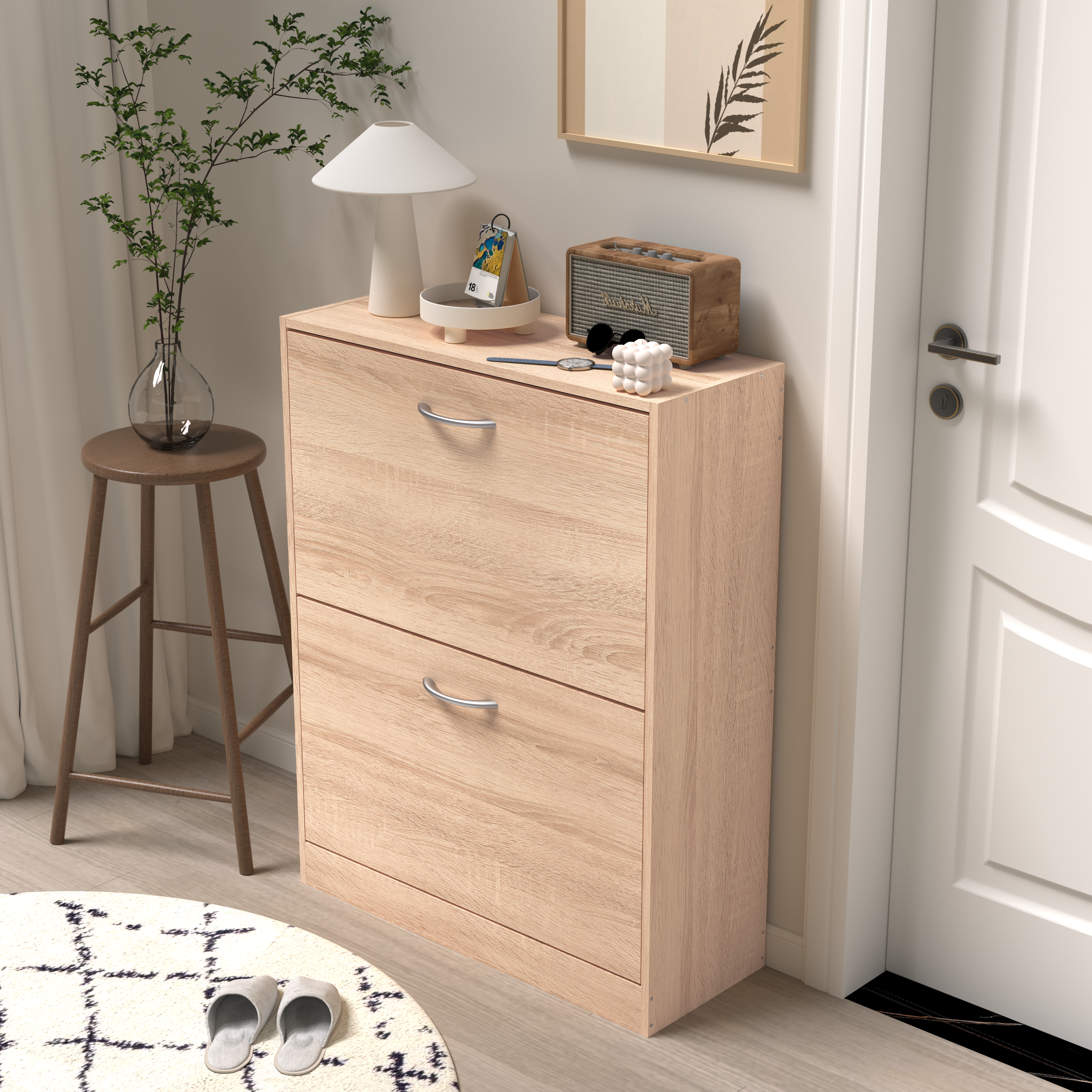 Logidon shoe cabinet oak white with 2 folding doors 62x24x80 cm