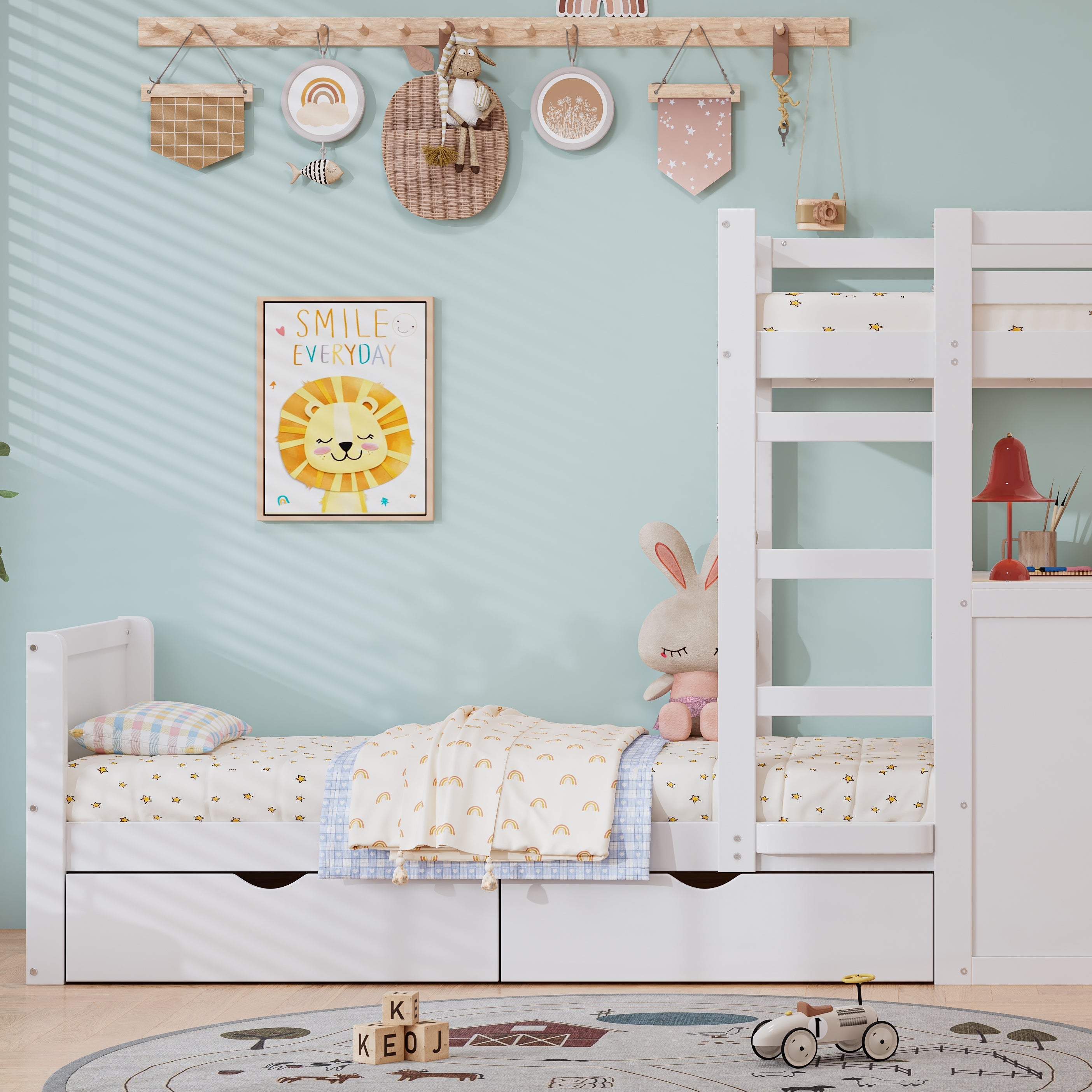 Logidon stapelbed 90x200 cm witte drietrapsladder met bureau