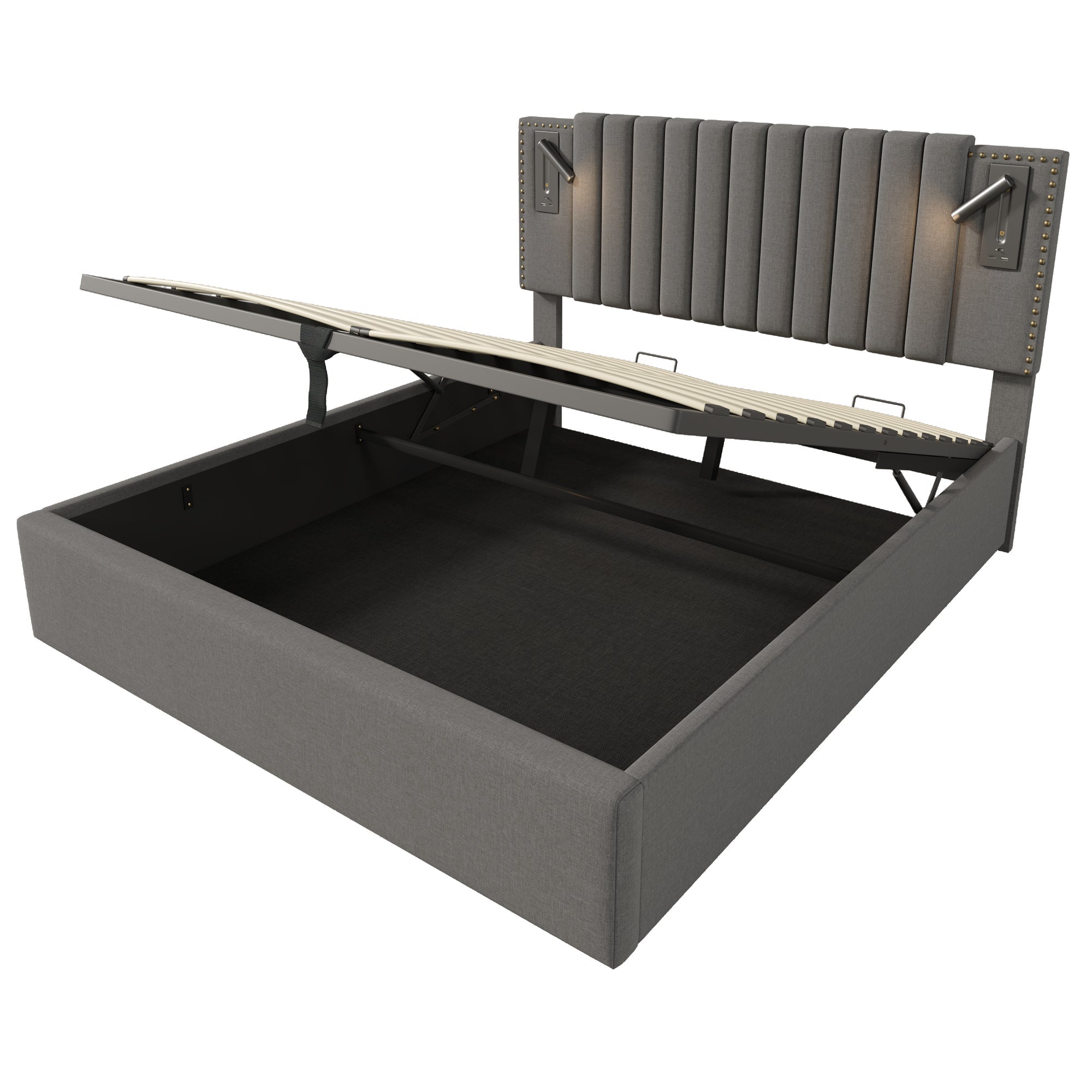 Logidon gestoffeerd bed 160x200 met opbergruimte bedbox LED-lampje USB opladen