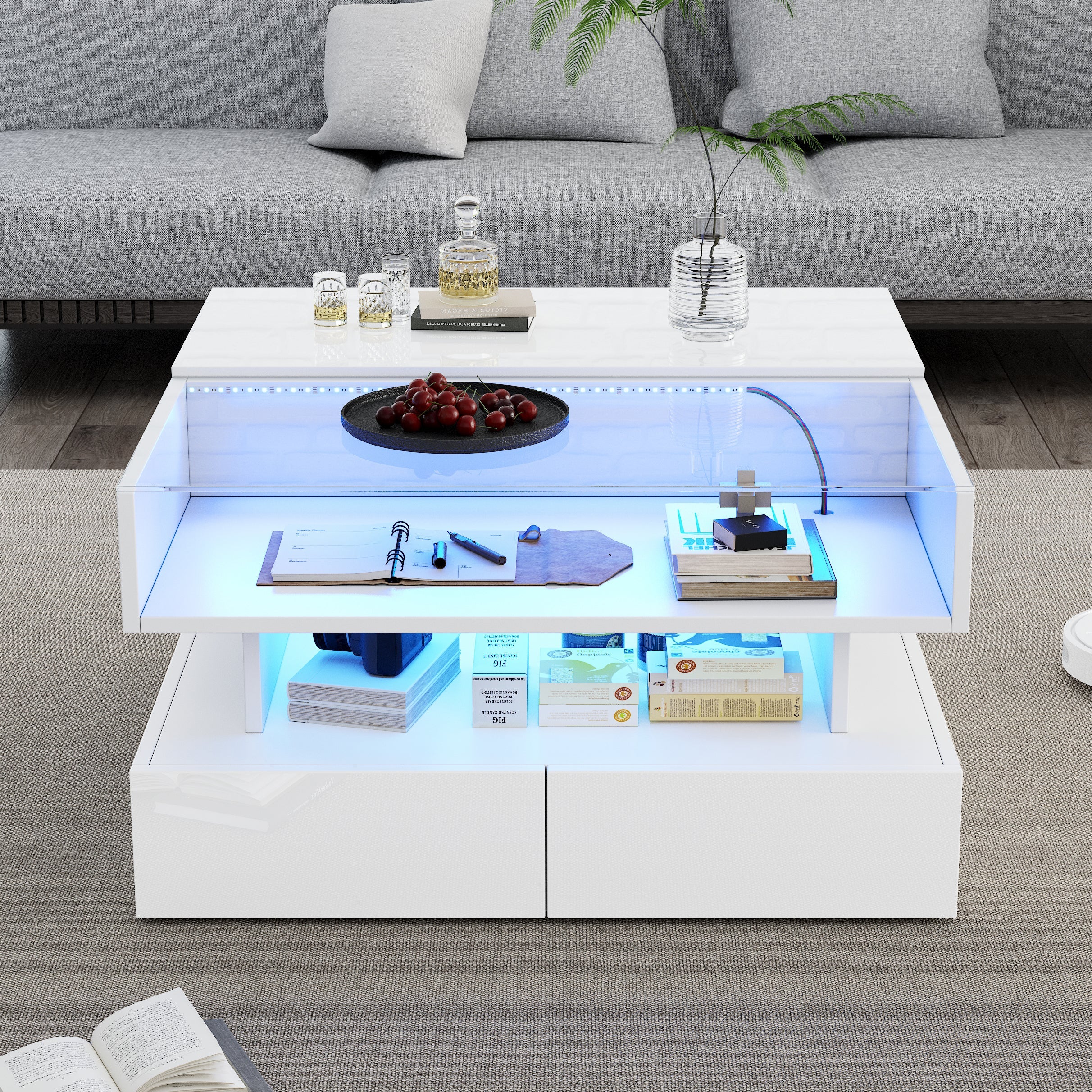 Logidon In hoogte verstelbare salontafel 80x80 cm witte LED opbergruimte