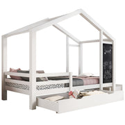 Logidon kinderbed huisbed 90x200 cm wit met plank en 2 lades