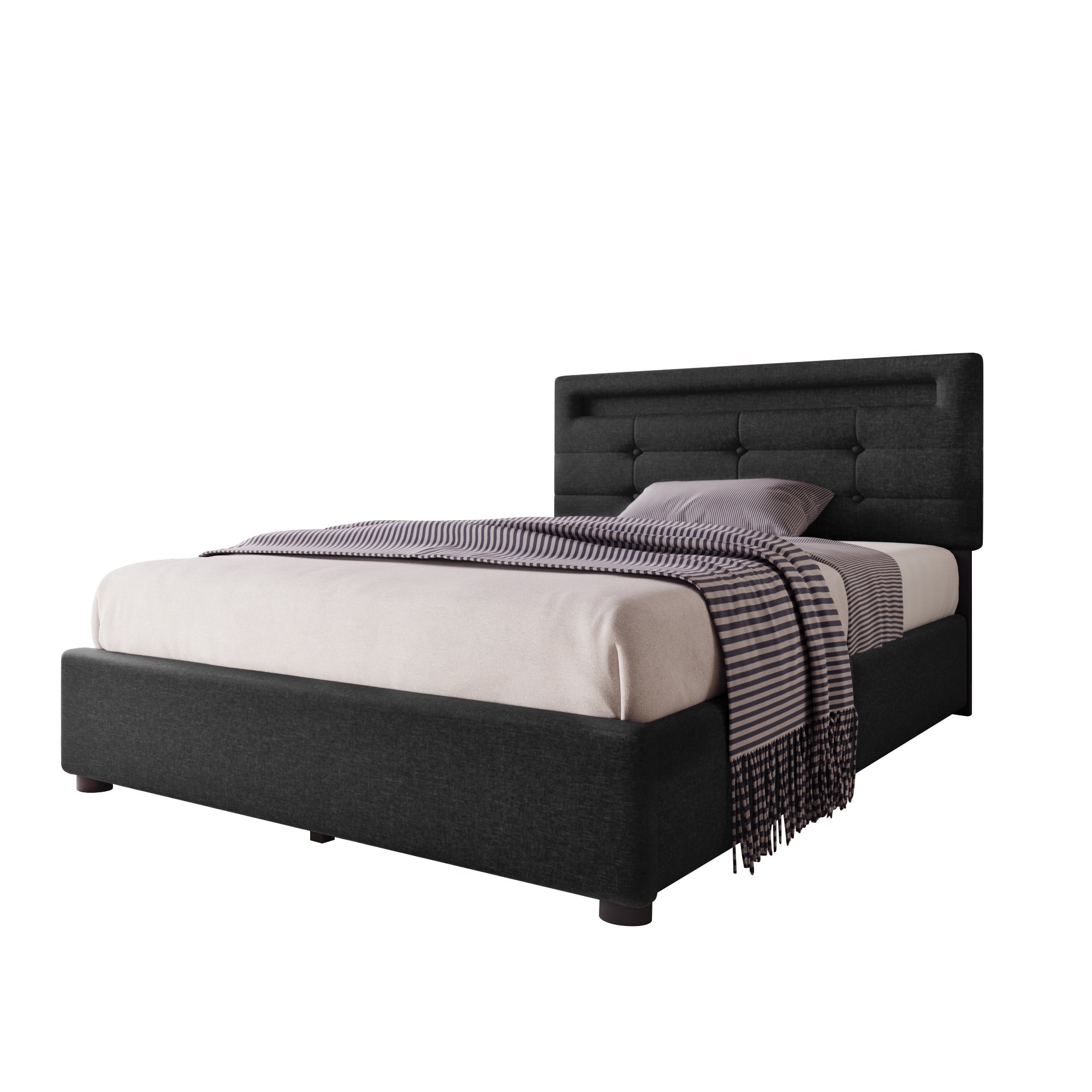 Logidon bed frame with LED lighting and 2 drawers 90x200 black
