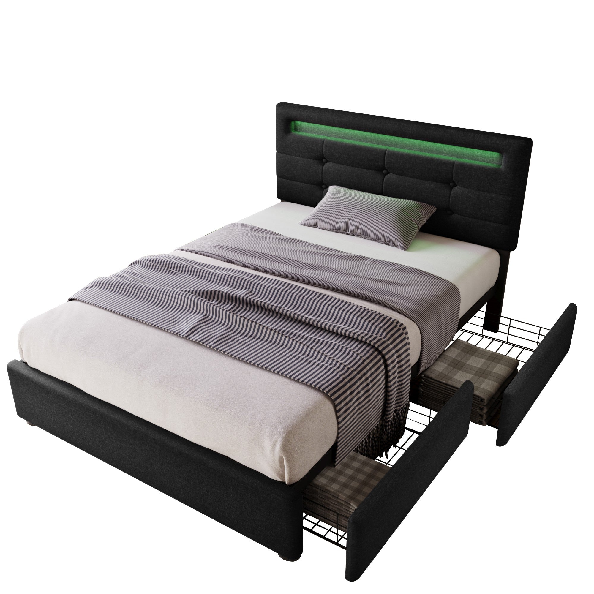 Logidon bedframe met LED-verlichting en 2 lades 90x200 zwart