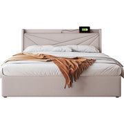 Logidon gestoffeerd bed 160x200 beige met USB Type C oplaadfunctie opbergruimte