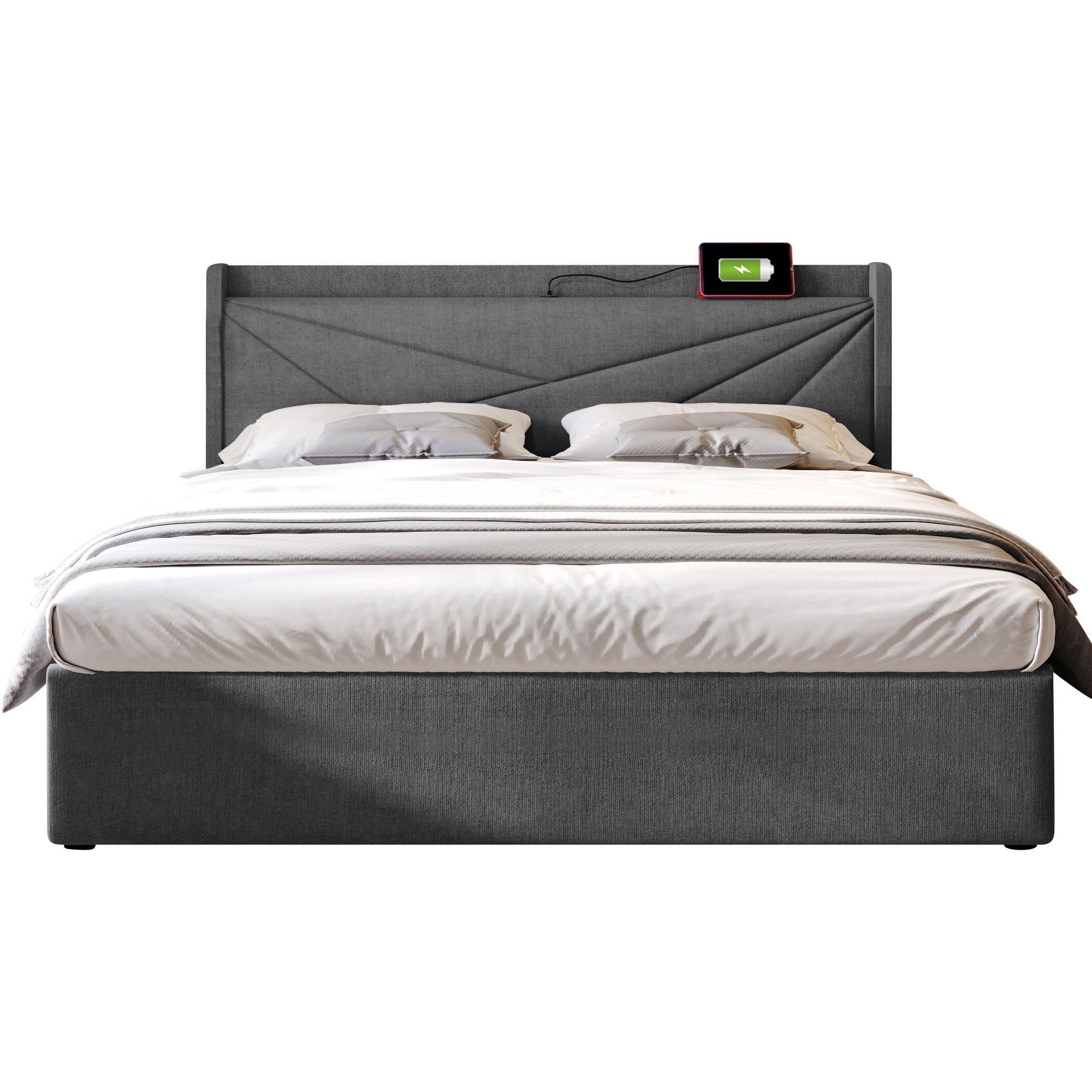 Logidon gestoffeerd bed opbergruimte USB Type C oplaadfunctie 160x200 grijs