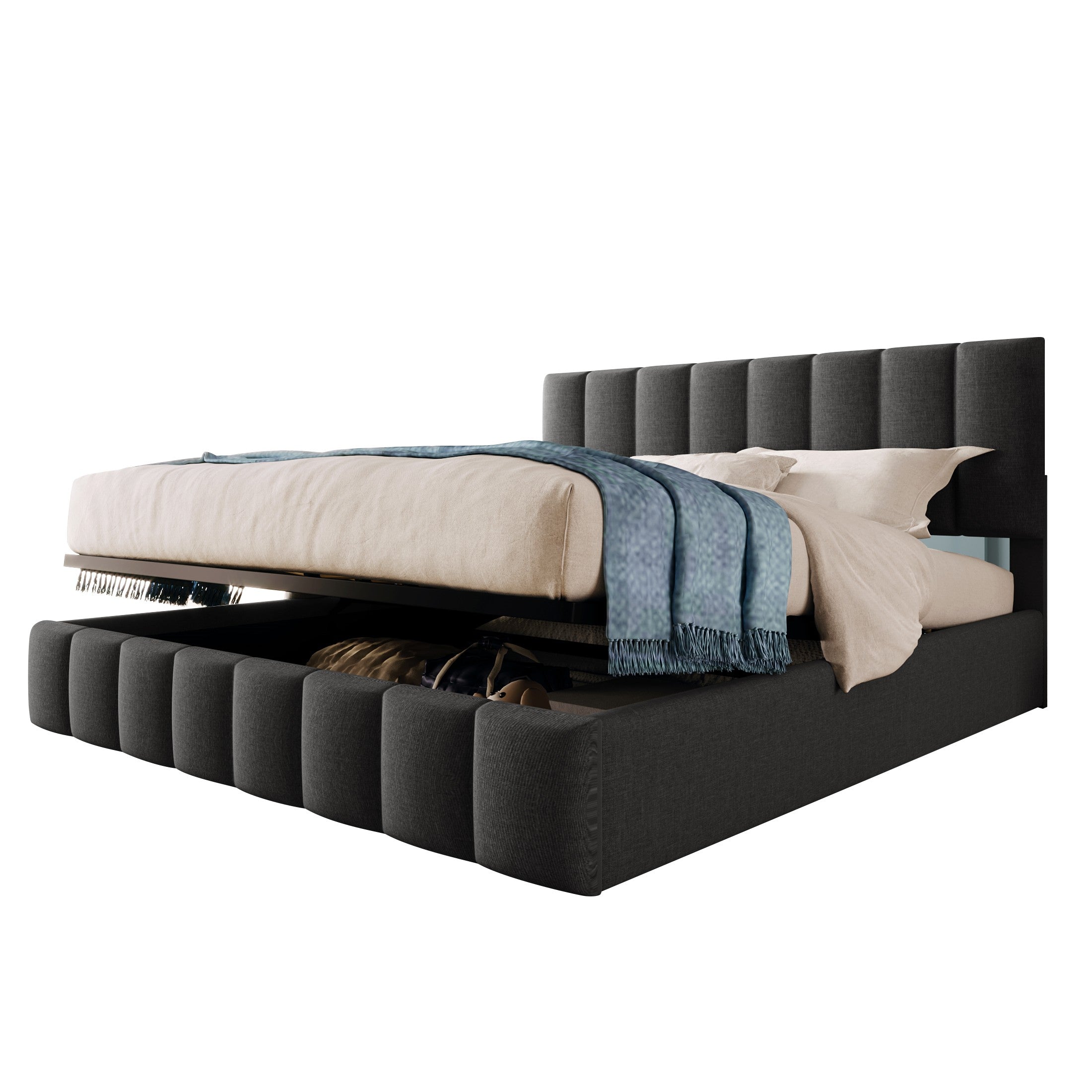 Logidon Hydraulic Fabric Bed 140x200 Gray With Storage Space
