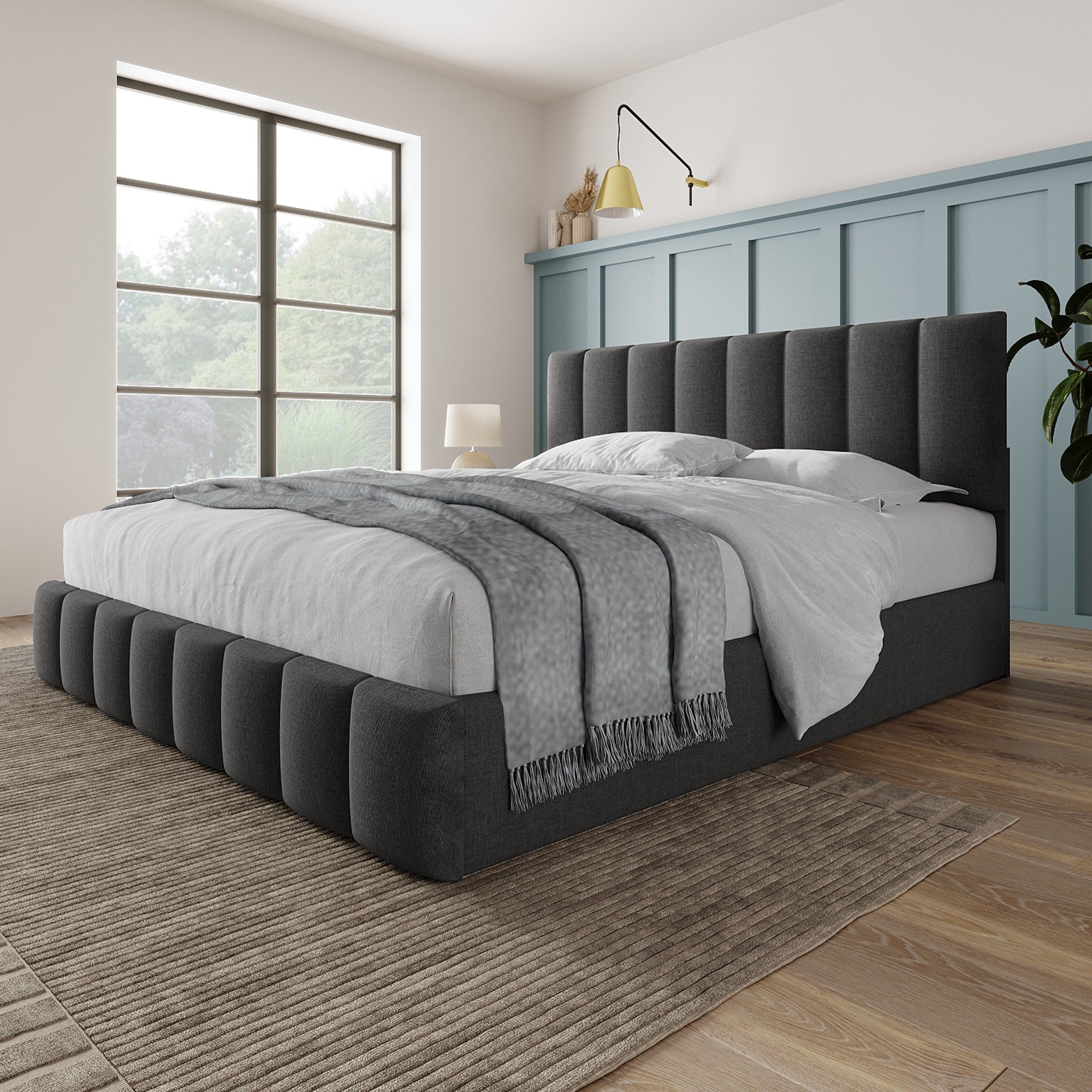 Logidon Hydraulic Fabric Bed 140x200 Gray With Storage Space