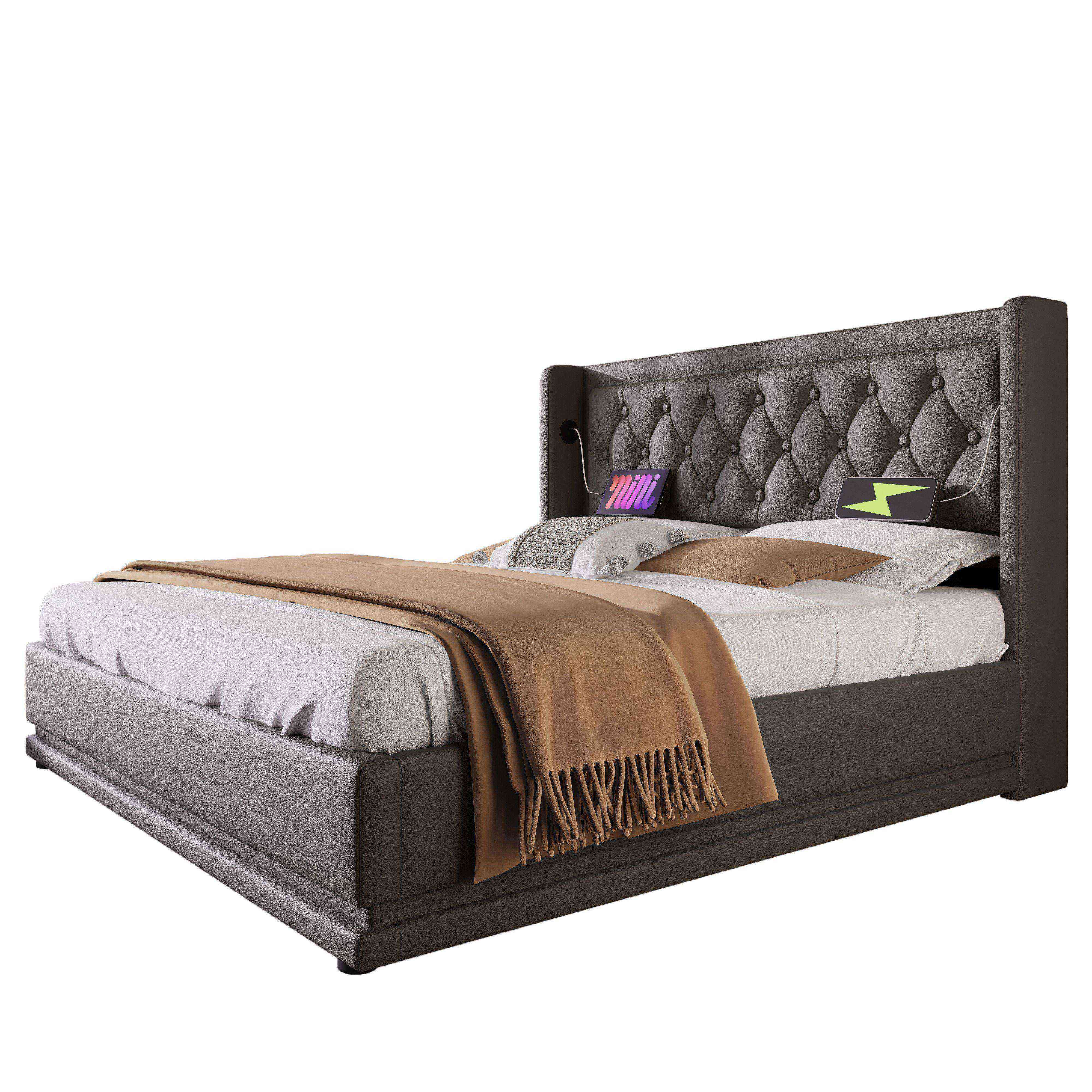 Logidon gestoffeerd bed 160x200 zwart PU met opbergruimte USB-C oplaadfunctie