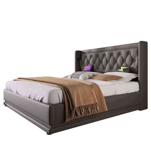 Logidon gestoffeerd bed tweepersoonsbed 180x200 zwart opbergruimte USB TypeC LED