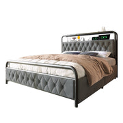 Logidon gestoffeerd bed tweepersoonsbed 160x200 fluweelgrijs USB-C oplaadfunctie LED