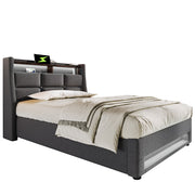 Logidon gestoffeerd bed 90x200 grijs met USB en LED-verlichting