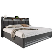 Logidon gestoffeerd bed 140x200 cm grijs met USB en LED-verlichting