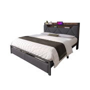 Logidon gestoffeerd bed 140x200 USB C oplaadfunctie lades hoofdbord grijs