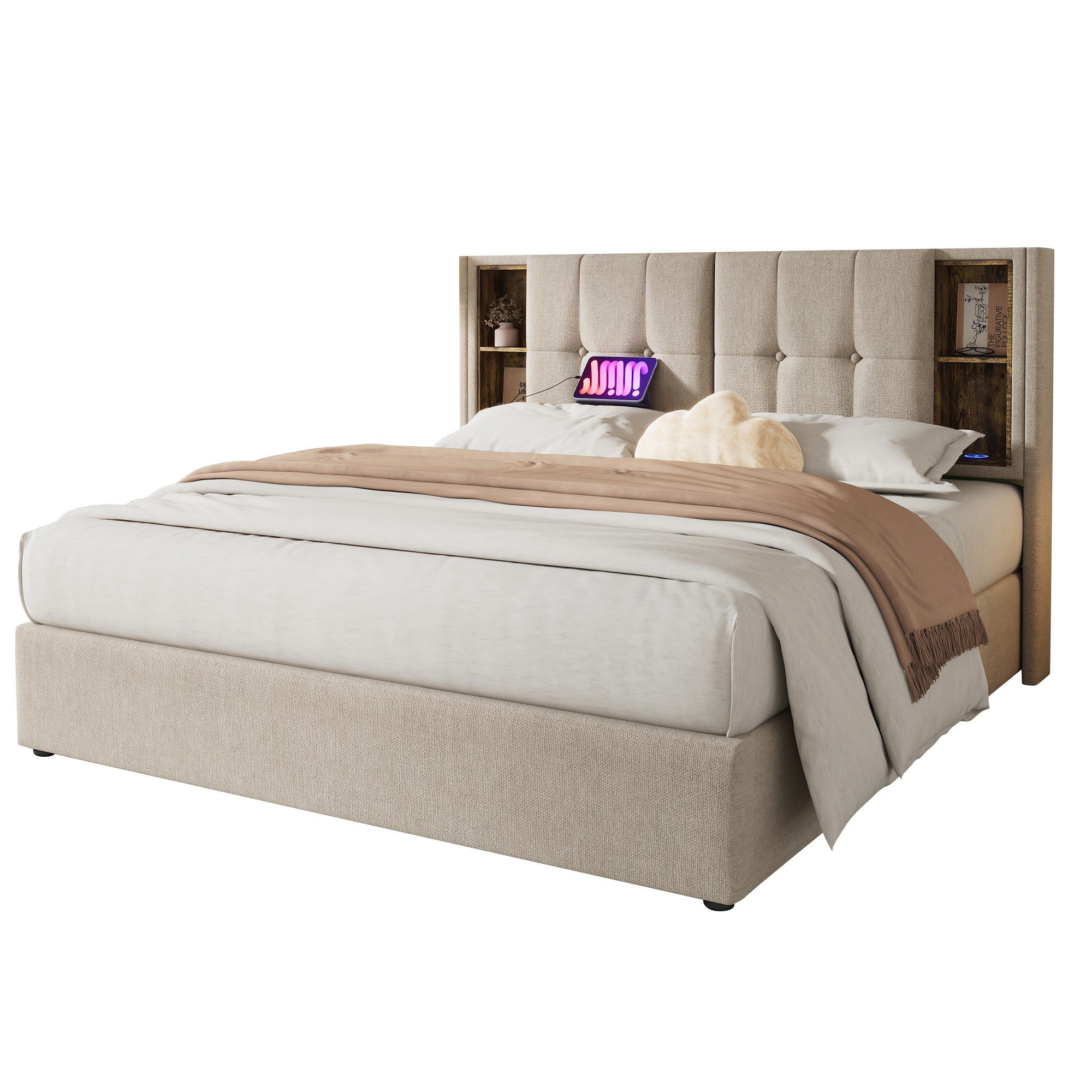 Logidon tweepersoonsbed 140x200 met draadloos opladen USB-C opbergruimte