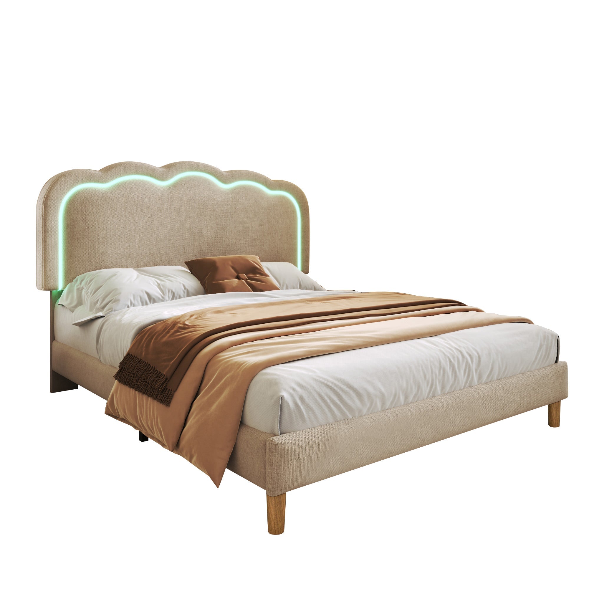 Logidon gestoffeerd bed LED tweepersoonsbed 140x200 beige verstelbaar hoofdbord