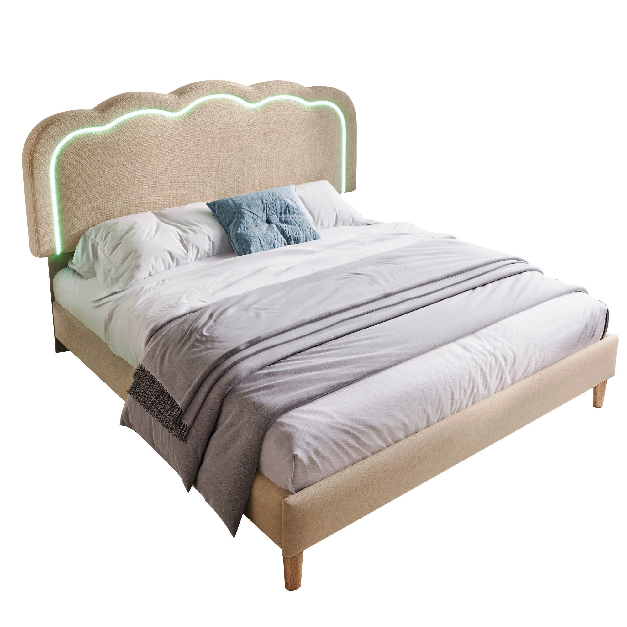 Logidon gestoffeerd bed LED tweepersoonsbed 140x200 beige verstelbaar hoofdbord