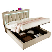 Logidon gestoffeerd bed LED tweepersoonsbed met USB Type C oplaadfunctie 160x200