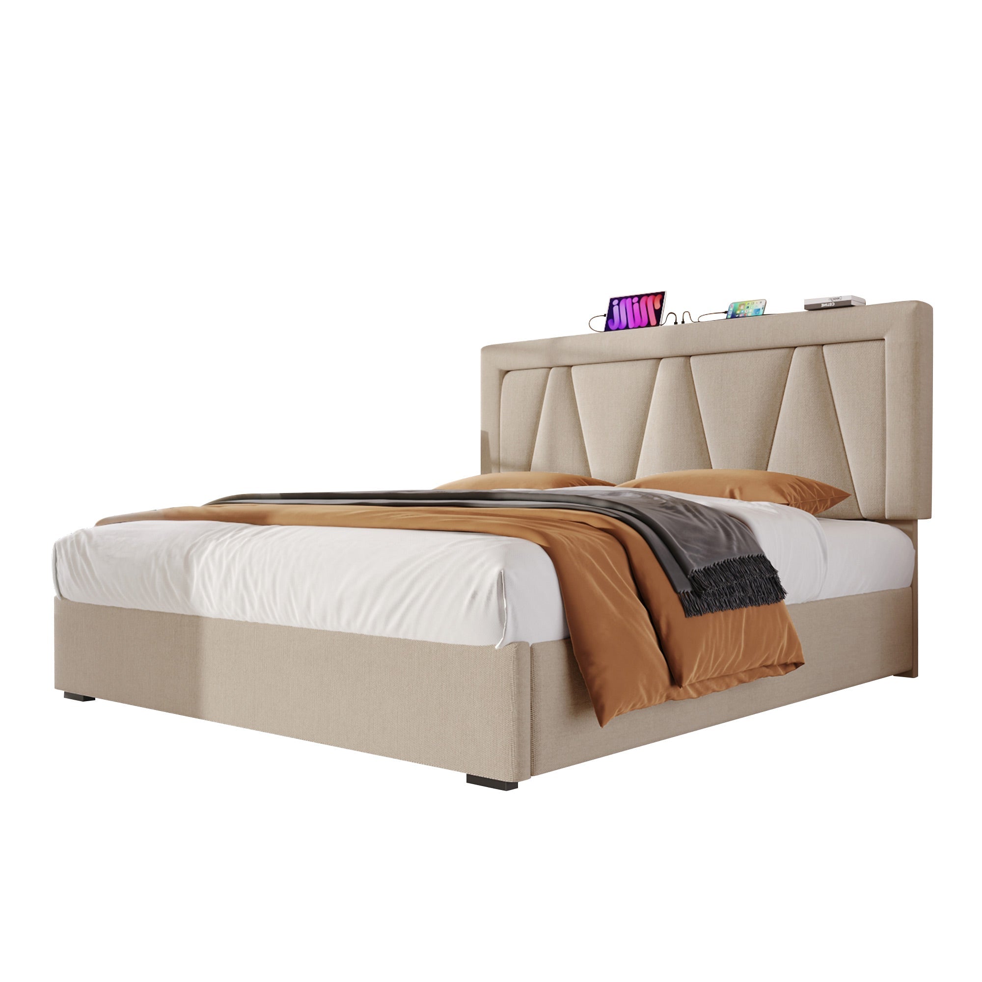 Logidon gestoffeerd bed LED tweepersoonsbed met USB Type C oplaadfunctie 160x200