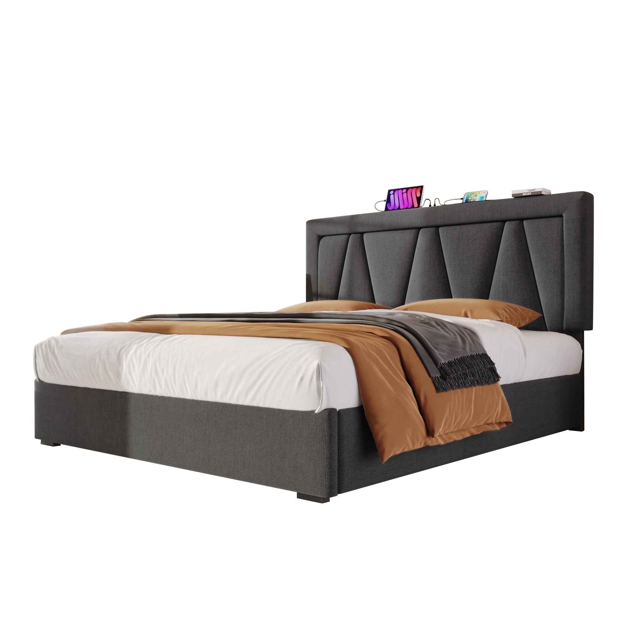 Logidon gestoffeerd bed 160x200 LED-verlichting USB C oplaadfunctie