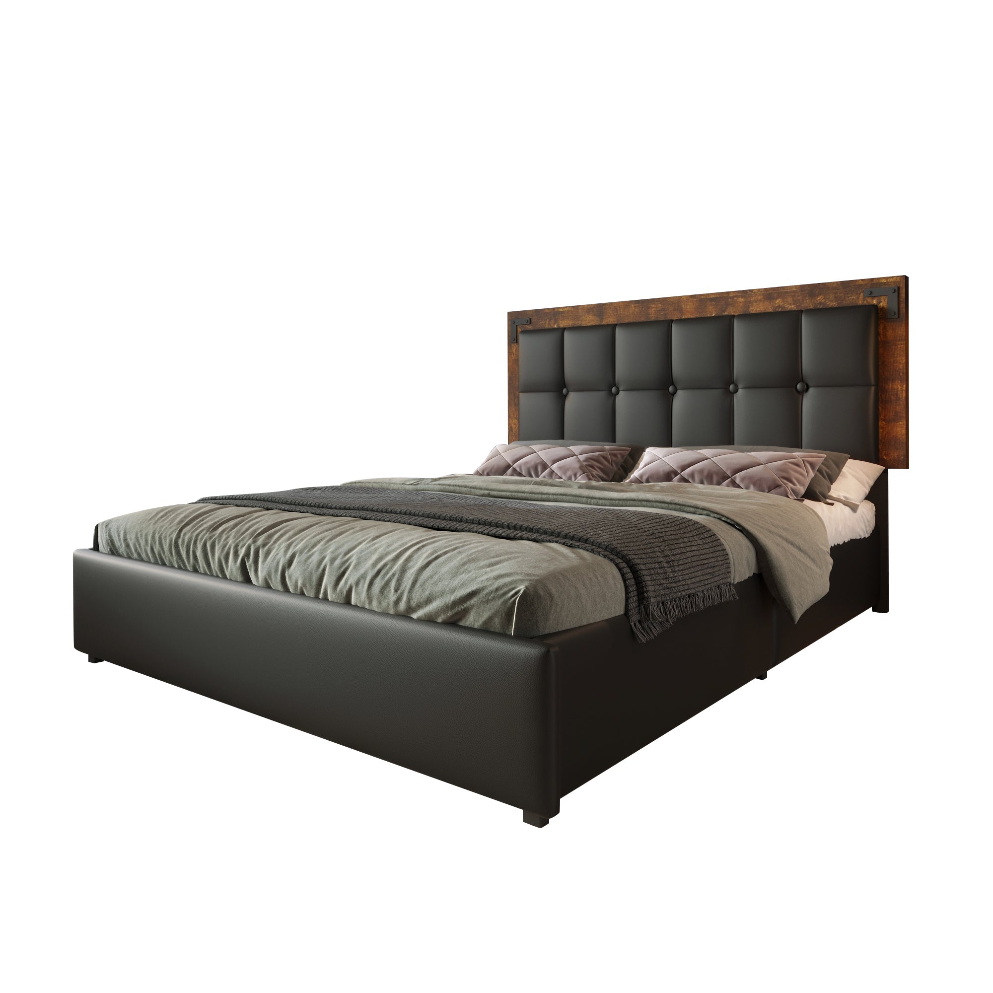 Logidon bedframe 140x200 met LED-verlichting 4 lades zwart