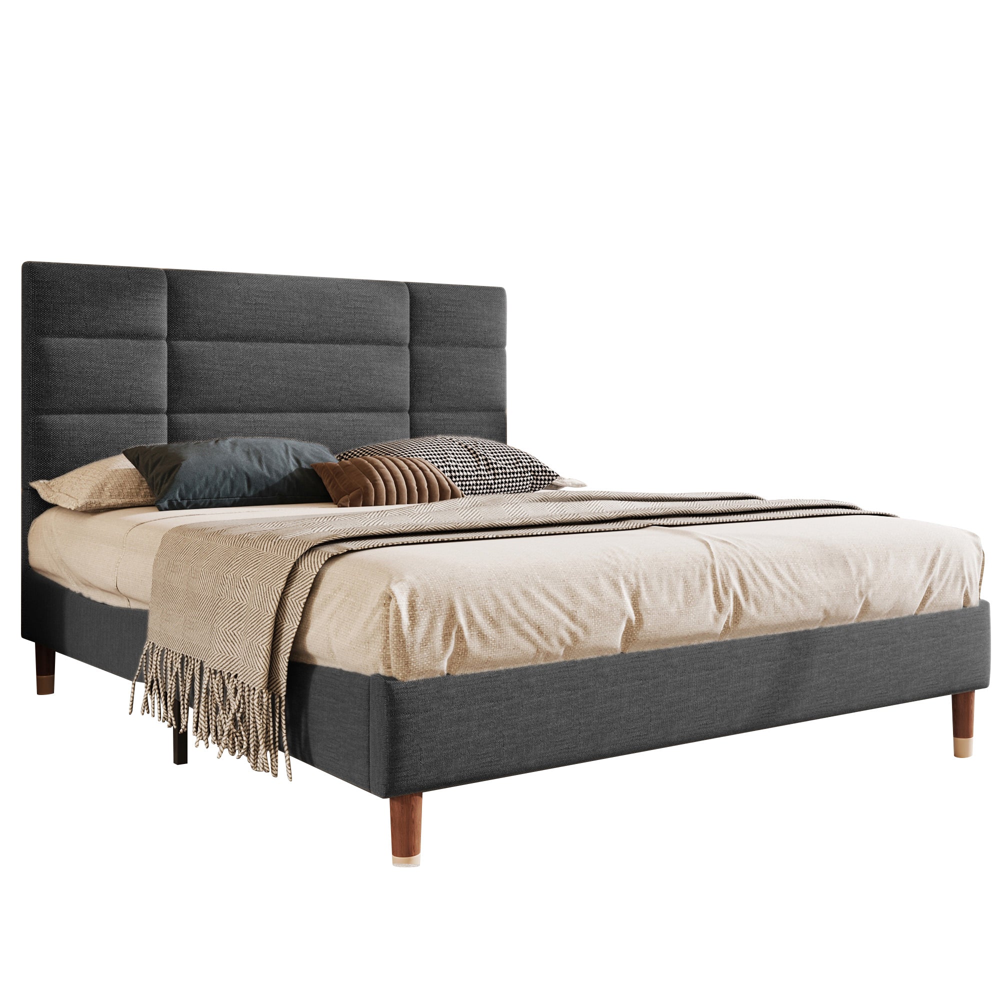 Logidon upholstered bed double bed 140x200 with slatted frame dark gray linen
