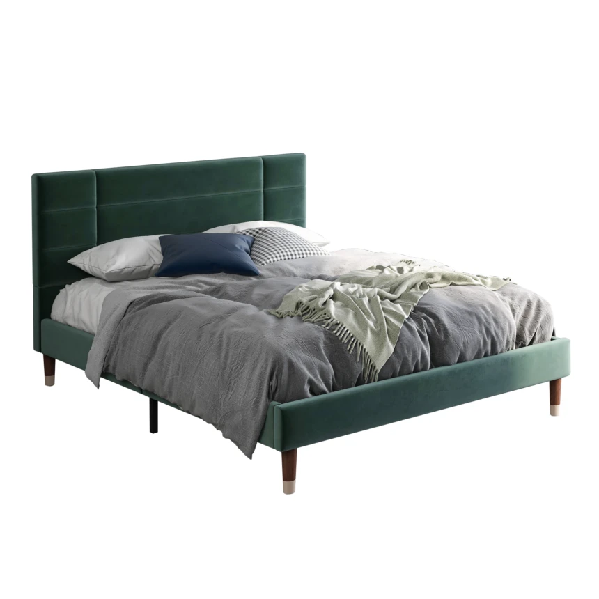 Logidon gestoffeerd bed tweepersoonsbed 140x200 donkergroen fluwelen lattenbodem